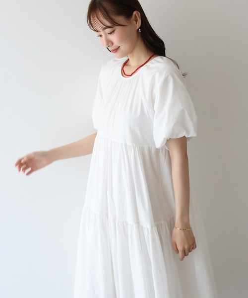 バルーン袖コットンレースワンピース