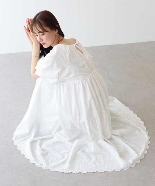 バルーン袖コットンレースワンピース
