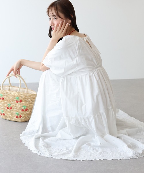 バルーン袖コットンレースワンピース