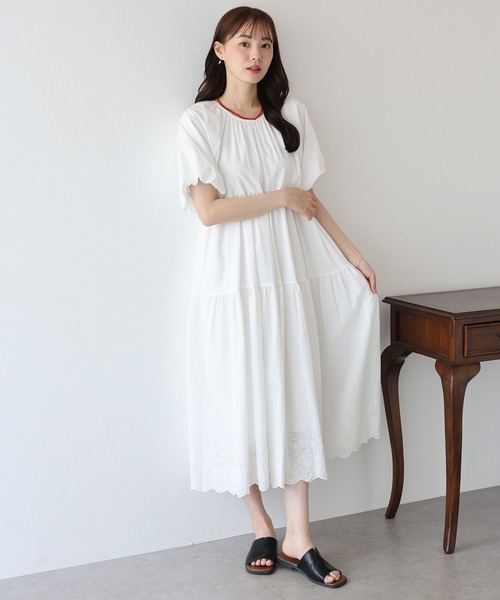 BLUEEAST(ブルーイースト)の「バルーン袖コットンレースワンピース(ワンピース・レディース・ベージュ/ホワイト/ブラック・MEDIUM)」の4枚目の写真