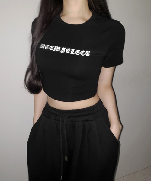 me+em select(ミームセレクト)の「【 2color 】グランジロゴショートちびTシャツ / grunge logo short chibi T-shirt(Tシャツ/カットソー・レディース・ホワイト/ブラック・FREE)」の9枚目の写真