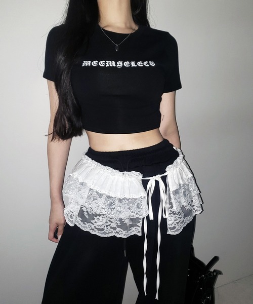 me+em select(ミームセレクト)の「【 2color 】グランジロゴショートちびTシャツ / grunge logo short chibi T-shirt(Tシャツ/カットソー・レディース・ホワイト/ブラック・FREE)」の12枚目の写真