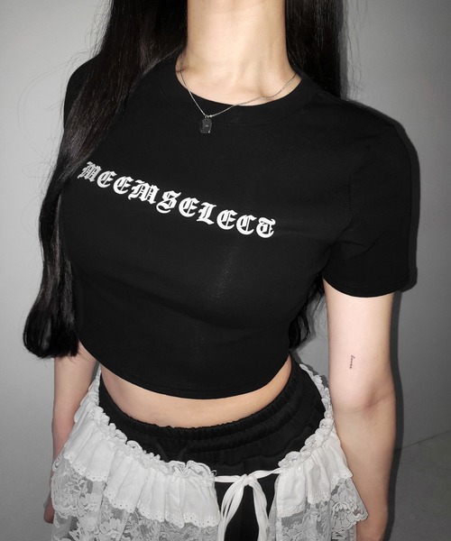 me+em select(ミームセレクト)の「【 2color 】グランジロゴショートちびTシャツ / grunge logo short chibi T-shirt(Tシャツ/カットソー・レディース・ホワイト/ブラック・FREE)」の14枚目の写真