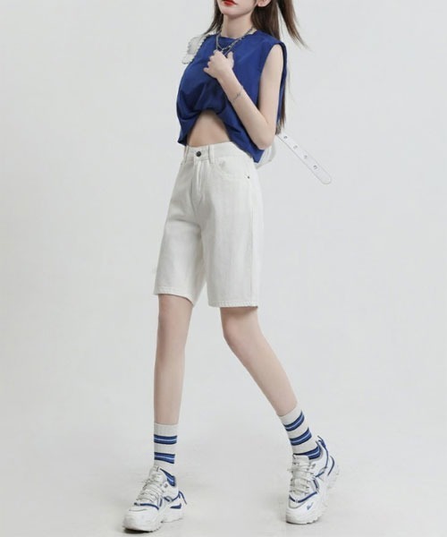 urge:(アージコロン )の「【URGE:】デニム ハーフ パンツ(デニムパンツ・レディース・ホワイト/ネイビー/ブルー・SMALL/MEDIUM/LARGE/X-LARGE)」の4枚目の写真