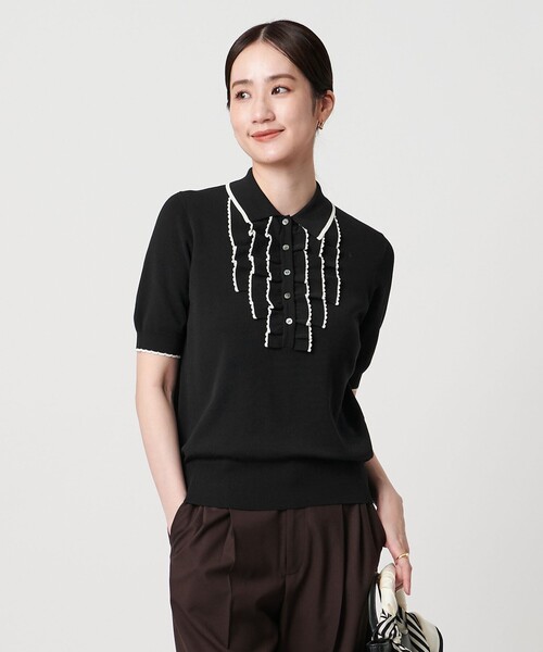 UNITED ARROWS(ユナイテッドアローズ)の「スカラップ フリル ショートスリーブ ニット ‐ウォッシャブル‐(ニット/セーター・レディース・ベージュ/ネイビー/ブラック・FREE)」の2枚目の写真