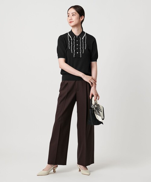 UNITED ARROWS(ユナイテッドアローズ)の「スカラップ フリル ショートスリーブ ニット ‐ウォッシャブル‐(ニット/セーター・レディース・ベージュ/ネイビー/ブラック・FREE)」の6枚目の写真