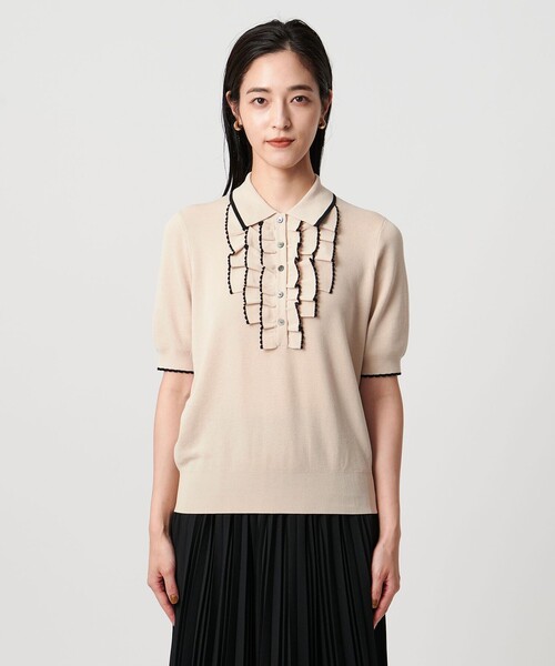 UNITED ARROWS(ユナイテッドアローズ)の「スカラップ フリル ショートスリーブ ニット ‐ウォッシャブル‐(ニット/セーター・レディース・ベージュ/ネイビー/ブラック・FREE)」の11枚目の写真