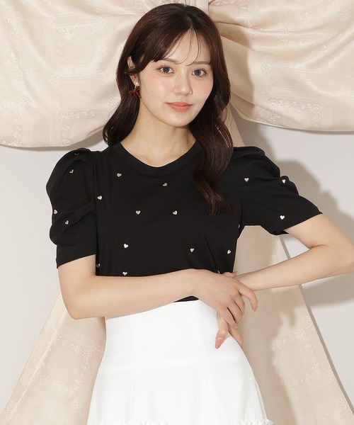 WILLSELECTION(ウィルセレクション)の「ハート刺繍タックスリーブTシャツ(Tシャツ/カットソー・レディース・ピンク/オフホワイト/ブラック・FREE)」の2枚目の写真
