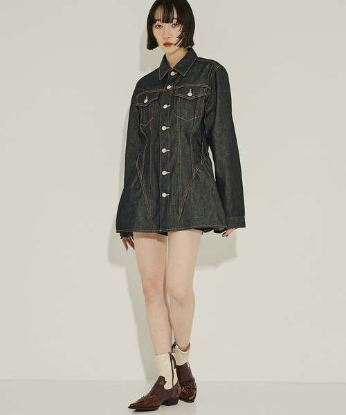 JOHN LAWRENCE SULLIVAN(ジョンローレンスサリバン)の「【JOHN LAWRENCE SULLIVAN/ジョンローレンスサリバン】RIGID DENIM PEPLUM JACKET/リジッドデニムペプラムジャケット(デニムジャケット・レディース・ダークインディゴブルー・XS)」の1枚目の写真