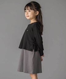 BeBe Petits Pois Vert（ベベプチポワヴェール）の「【店舗限定】重ね着風配色ポンチ長袖ワンピース(95~150㎝)（ワンピース・キッズ）」