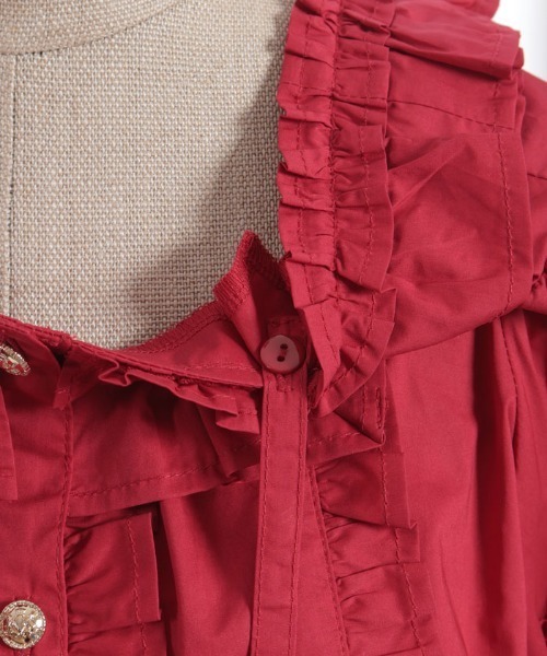 Chalmiere シャルミエール スクエア開きコットンブラウス 赤