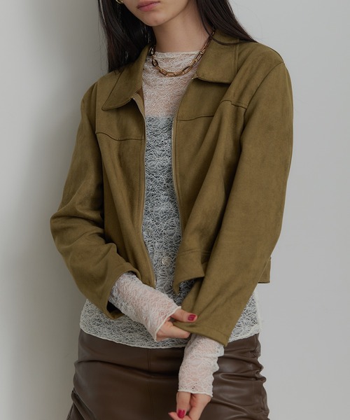 SEN TOKYO(セントーキョー)の「フェイクスウェードシングルライダースジャケット(テーラードジャケット・レディース・グリーン/ブラウン/ブラック・MEDIUM/SMALL)」の1枚目の写真