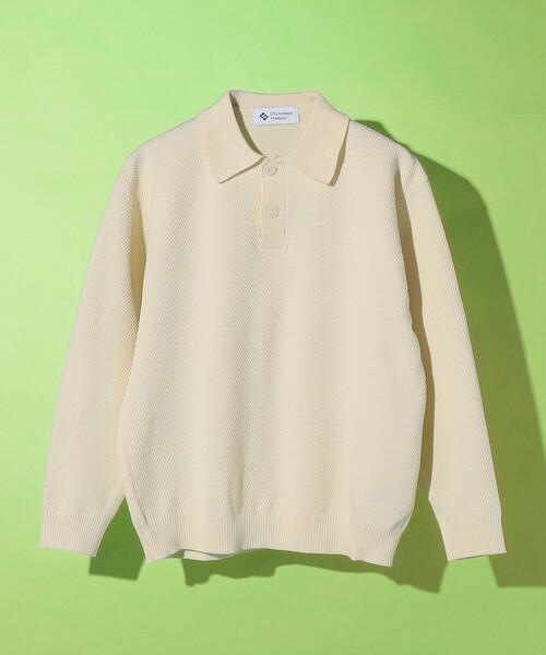 City Ambient Products（シティアンビエントプロダクツ）の「City Ambient Products:〈手洗い可能〉ポリエステル メッシュ ニット ポロ ロングスリーブ（ニット/セーター・メンズ・ブラウン/ブラック/オフホワイト/ブルー・SMALL/MEDIUM/LARGE）」の2枚目の写真