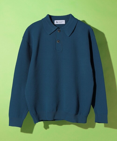 City Ambient Products（シティアンビエントプロダクツ）の「City Ambient Products:〈手洗い可能〉ポリエステル メッシュ ニット ポロ ロングスリーブ（ニット/セーター・メンズ・ブラウン/ブラック/オフホワイト/ブルー・SMALL/MEDIUM/LARGE）」の4枚目の写真