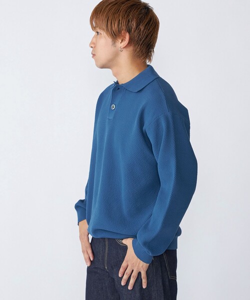 City Ambient Products（シティアンビエントプロダクツ）の「City Ambient Products:〈手洗い可能〉ポリエステル メッシュ ニット ポロ ロングスリーブ（ニット/セーター・メンズ・ブラウン/ブラック/オフホワイト/ブルー・SMALL/MEDIUM/LARGE）」の7枚目の写真