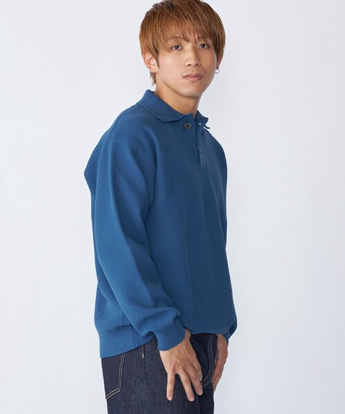 City Ambient Products（シティアンビエントプロダクツ）の「City Ambient Products:〈手洗い可能〉ポリエステル メッシュ ニット ポロ ロングスリーブ（ニット/セーター・メンズ・ブラウン/ブラック/オフホワイト/ブルー・SMALL/MEDIUM/LARGE）」の9枚目の写真