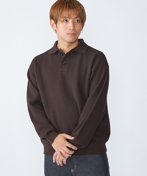 City Ambient Products（シティアンビエントプロダクツ）の「City Ambient Products:〈手洗い可能〉ポリエステル メッシュ ニット ポロ ロングスリーブ（ニット/セーター・メンズ・ブラウン/ブラック/オフホワイト/ブルー・SMALL/MEDIUM/LARGE）」の22枚目の写真