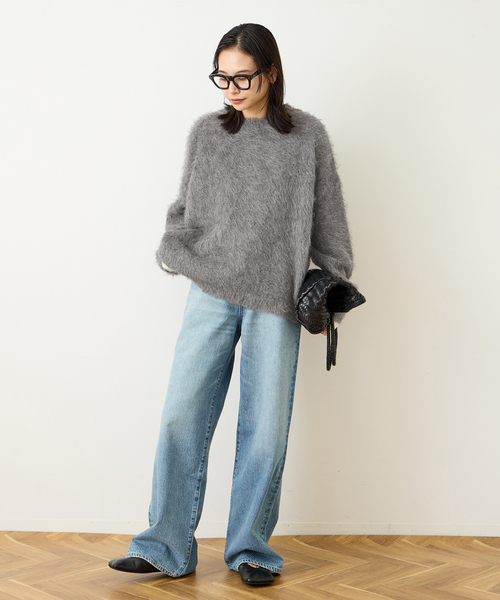 JOURNAL STANDARD(ジャーナルスタンダード)の「《WEB限定追加》シャギークルーネックプルオーバー(ニット/セーター・レディース・ピンク/ブラック/チャコールグレー・FREE)」の9枚目の写真