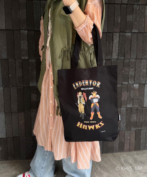 Misto Forza(ミストフォルツァ)の「【僕のヒーローアカデミア】 クラックプリントキャンバストート エンデヴァー×ホークス(ショルダーバッグ・レディース・ブラック・FREE)」の2枚目の写真