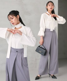 RUIRUE BOUTIQUE（ルイルエブティック）の「マルチway 洗える ストレッチ ｜ 着せ替え ドレープ Tee ブラウス ｜ レディース ボウタイブラウス 体型カバー 長袖 オフィスカジュアル きれいめ トップス シャツ（シャツ/ブラウス）」