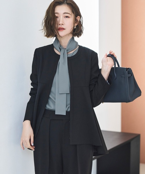 RUIRUE BOUTIQUE(ルイルエブティック)の「マルチway 洗える ストレッチ | 着せ替え ドレープ Tee ブラウス | レディース ボウタイブラウス 体型カバー 長袖 オフィスカジュアル きれいめ トップス シャツ(シャツ/ブラウス・レディース・ピンク/オフホワイト/イエロー/ブラック/ブルーグレー/ピンクベージュ・L/M)」の13枚目の写真