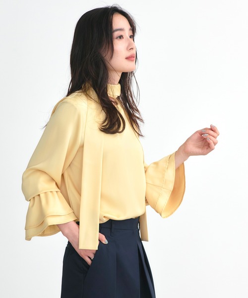RUIRUE BOUTIQUE(ルイルエブティック)の「マルチway 洗える ストレッチ | 着せ替え ドレープ Tee ブラウス | レディース ボウタイブラウス 体型カバー 長袖 オフィスカジュアル きれいめ トップス シャツ(シャツ/ブラウス・レディース・ピンク/オフホワイト/イエロー/ブラック/ブルーグレー/ピンクベージュ・L/M)」の20枚目の写真
