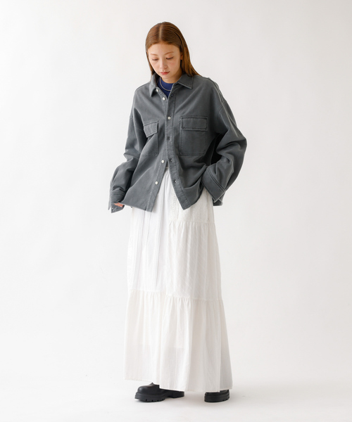 Johnbull（ジョンブル）の「【JOHNBULL/ジョンブル】ピグメントスウェットシャツ/羽織り/スウェット【WEB限定】（シャツ/ブラウス・レディース・ベージュ/チャコールグレー・フリー）」の10枚目の写真