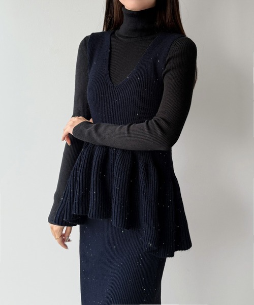 mipiarl（ミピアール）の「バックリボンペプラムニット＋IラインニットスカートSET（セットアップ・レディース・ダークネイビー/チャコール/ブラック・LARGE/MEDIUM/SMALL）」の18枚目の写真