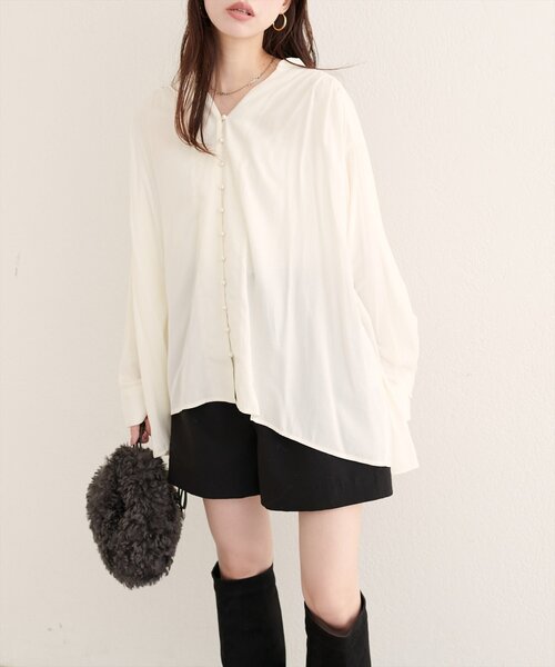 natural couture（ナチュラルクチュール）の「ボタン開きゆるシャツブラウス（シャツ/ブラウス・レディース・ピンク/ブラック/オフホワイト/ブルー・FREE）」の19枚目の写真