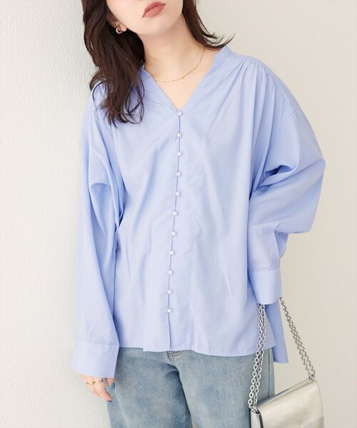 natural couture（ナチュラルクチュール）の「ボタン開きゆるシャツブラウス（シャツ/ブラウス・レディース・ピンク/ブラック/オフホワイト/ブルー・FREE）」の7枚目の写真