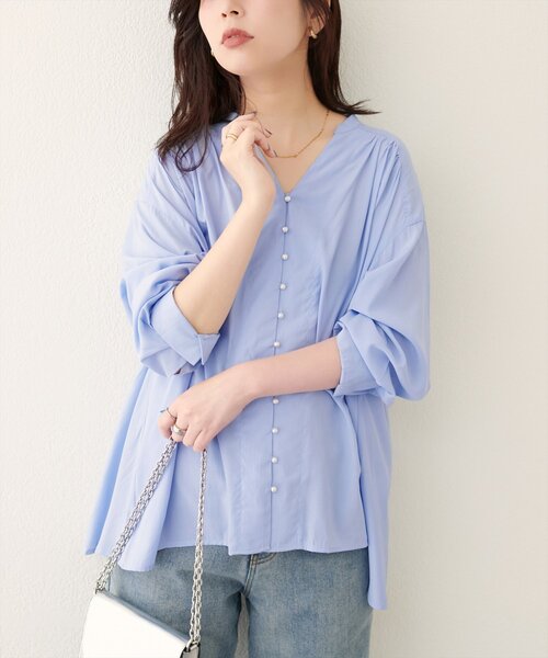 natural couture（ナチュラルクチュール）の「ボタン開きゆるシャツブラウス（シャツ/ブラウス・レディース・ピンク/ブラック/オフホワイト/ブルー・FREE）」の11枚目の写真