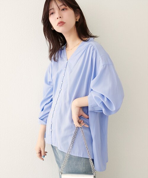 natural couture（ナチュラルクチュール）の「ボタン開きゆるシャツブラウス（シャツ/ブラウス・レディース・ピンク/ブラック/オフホワイト/ブルー・FREE）」の6枚目の写真