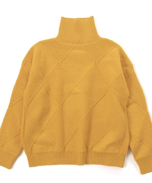 Belle Cie(ベルシー)の「キラリと個性 ダイヤ柄 セーター ハイネック ニット トップス 長袖 秋冬 ゆったり シルエット 冬服(ニット/セーター・レディース・グレー/ターコイズブルー/アイボリー/カーキ/モカ/マスタード/レッド/ブラック・FREE)」の7枚目の写真