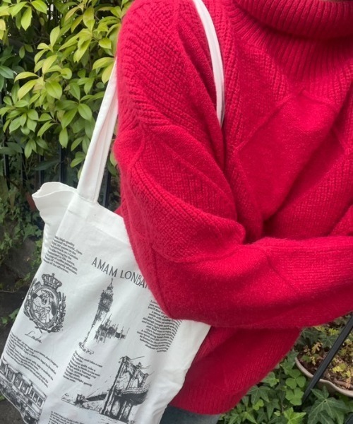 Belle Cie(ベルシー)の「キラリと個性 ダイヤ柄 セーター ハイネック ニット トップス 長袖 秋冬 ゆったり シルエット 冬服(ニット/セーター・レディース・グレー/ターコイズブルー/アイボリー/カーキ/モカ/マスタード/レッド/ブラック・FREE)」の22枚目の写真