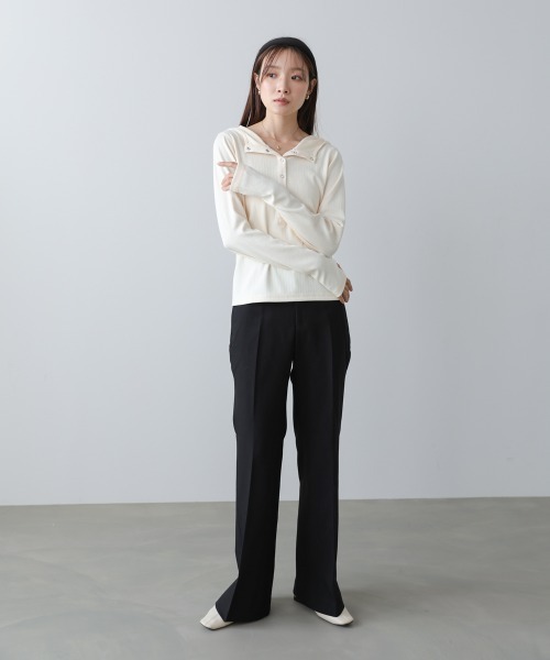 Bab(バブ)の「リブフーディーサムホール付カットトップス(Tシャツ/カットソー・レディース・アイボリー/ブラック/グレー・FREE)」の4枚目の写真