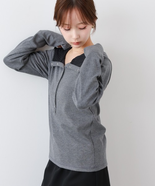 Bab(バブ)の「リブフーディーサムホール付カットトップス(Tシャツ/カットソー・レディース・アイボリー/ブラック/グレー・FREE)」の13枚目の写真