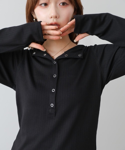 Bab(バブ)の「リブフーディーサムホール付カットトップス(Tシャツ/カットソー・レディース・アイボリー/ブラック/グレー・FREE)」の21枚目の写真
