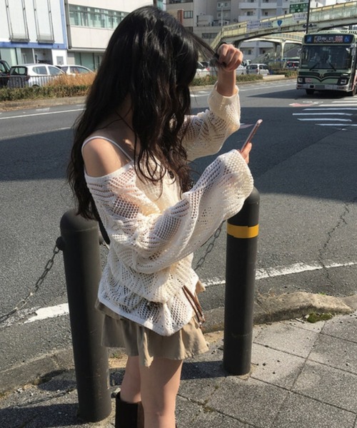 anyonemore（エニワンモア）の「anyonemore(エニワンモア)/（ベルト＋キャミソールセット）ベルト付き メッシュニット パット付きキャミソール セット/Hills Loose fit Hippie Mesh Knitwear Cap sleeveless Set（ニット/セーター・レディース・アイボリー/ブラック/ベージュ・FREE）」の12枚目の写真