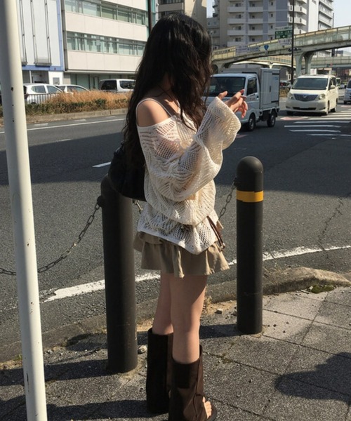 anyonemore（エニワンモア）の「anyonemore(エニワンモア)/（ベルト＋キャミソールセット）ベルト付き メッシュニット パット付きキャミソール セット/Hills Loose fit Hippie Mesh Knitwear Cap sleeveless Set（ニット/セーター・レディース・アイボリー/ブラック/ベージュ・FREE）」の17枚目の写真