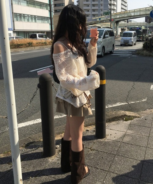 anyonemore（エニワンモア）の「anyonemore(エニワンモア)/（ベルト＋キャミソールセット）ベルト付き メッシュニット パット付きキャミソール セット/Hills Loose fit Hippie Mesh Knitwear Cap sleeveless Set（ニット/セーター・レディース・アイボリー/ブラック/ベージュ・FREE）」の18枚目の写真