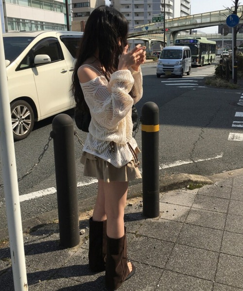 anyonemore（エニワンモア）の「anyonemore(エニワンモア)/（ベルト＋キャミソールセット）ベルト付き メッシュニット パット付きキャミソール セット/Hills Loose fit Hippie Mesh Knitwear Cap sleeveless Set（ニット/セーター・レディース・アイボリー/ブラック/ベージュ・FREE）」の19枚目の写真