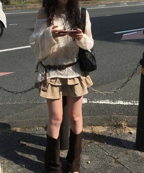 anyonemore（エニワンモア）の「anyonemore(エニワンモア)/（ベルト＋キャミソールセット）ベルト付き メッシュニット パット付きキャミソール セット/Hills Loose fit Hippie Mesh Knitwear Cap sleeveless Set（ニット/セーター・レディース・アイボリー/ブラック/ベージュ・FREE）」の14枚目の写真