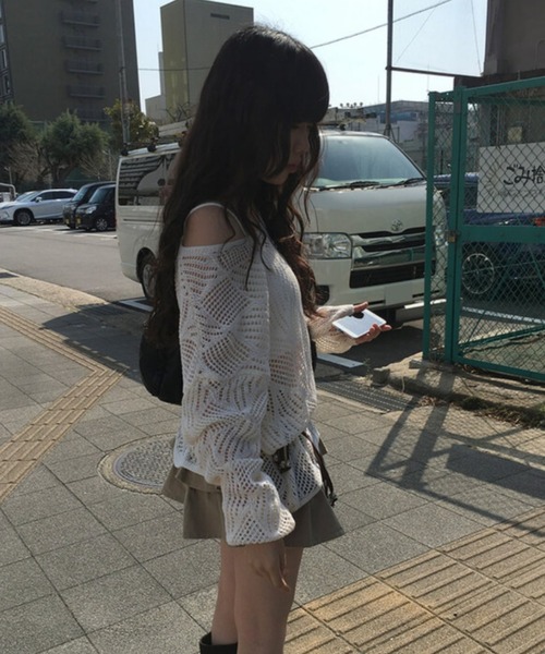 anyonemore（エニワンモア）の「anyonemore(エニワンモア)/（ベルト＋キャミソールセット）ベルト付き メッシュニット パット付きキャミソール セット/Hills Loose fit Hippie Mesh Knitwear Cap sleeveless Set（ニット/セーター・レディース・アイボリー/ブラック/ベージュ・FREE）」の13枚目の写真