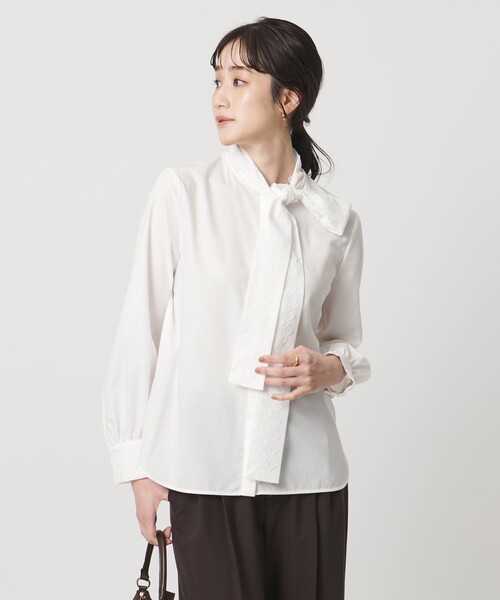 未使用近　ユナイテッドアローズ　オーガンジーフリルリボンブラウス　ホワイト　長袖 UNITED ARROWS オーガンジー フリル リボン ブラウスホワイト