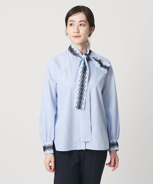 UNITED ARROWS（ユナイテッドアローズ）の「レース コンビ ボウタイ リボン ブラウス ‐ウォッシャブル‐（シャツ/ブラウス・レディース・オフホワイト/ライトブルー/ネイビー・FREE）」の8枚目の写真