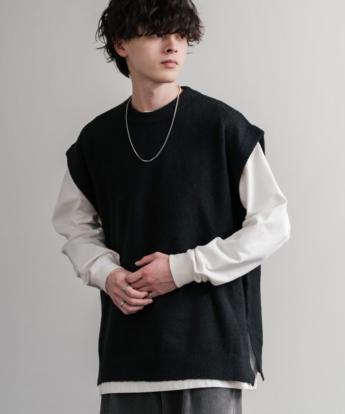 Rocky Monroe（ロッキーモンロー）の「オーバーサイズ ウール混メランジクルーネックニットベスト（ベスト・メンズ・ブラック/ブラウン/チャコール・L/XL/M）」の4枚目の写真