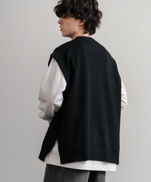 Rocky Monroe（ロッキーモンロー）の「オーバーサイズ ウール混メランジクルーネックニットベスト（ベスト・メンズ・ブラック/ブラウン/チャコール・L/XL/M）」の6枚目の写真