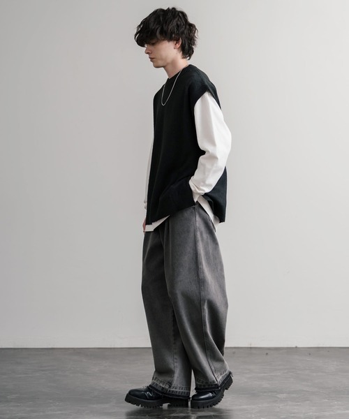 Rocky Monroe（ロッキーモンロー）の「オーバーサイズ ウール混メランジクルーネックニットベスト（ベスト・メンズ・ブラック/ブラウン/チャコール・L/XL/M）」の8枚目の写真