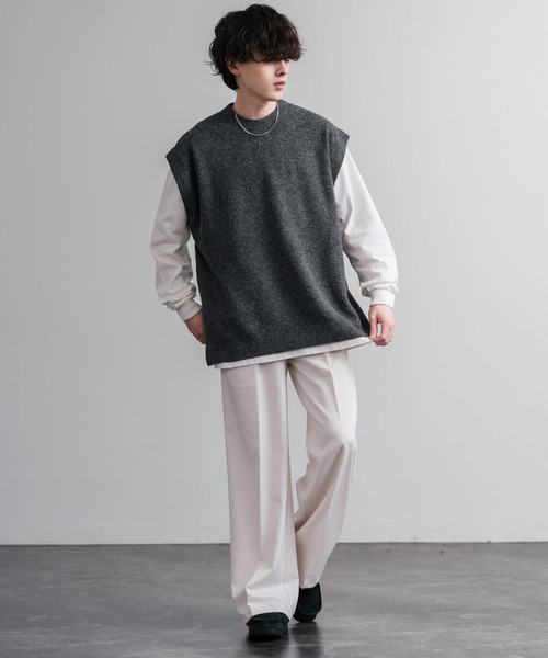 Rocky Monroe（ロッキーモンロー）の「オーバーサイズ ウール混メランジクルーネックニットベスト（ベスト・メンズ・ブラック/ブラウン/チャコール・L/XL/M）」の12枚目の写真