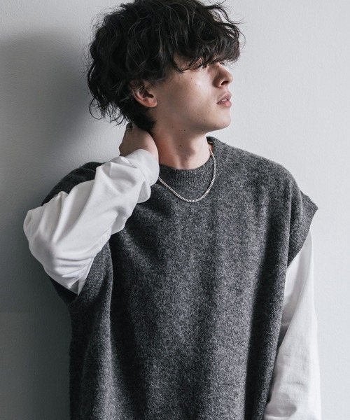 Rocky Monroe（ロッキーモンロー）の「オーバーサイズ ウール混メランジクルーネックニットベスト（ベスト・メンズ・ブラック/ブラウン/チャコール・L/XL/M）」の13枚目の写真